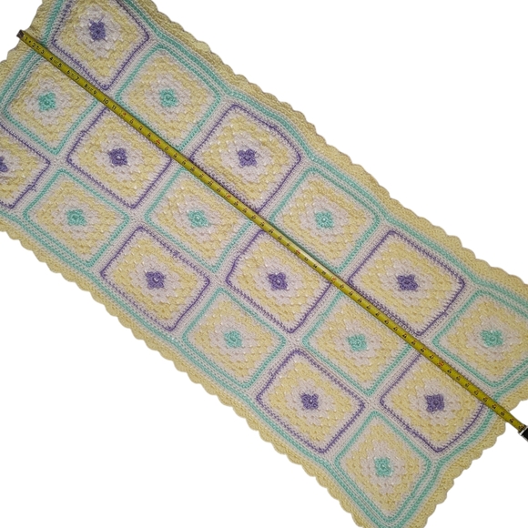 Handmade Crochet Throw Blanket Yellow White Mint Green Purple 56 x 24.5" Pastel - Picture 3 of 9